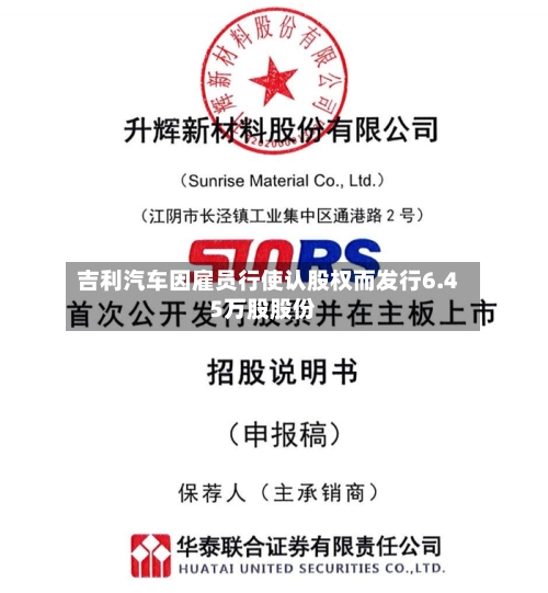 吉利汽车因雇员行使认股权而发行6.45万股股份